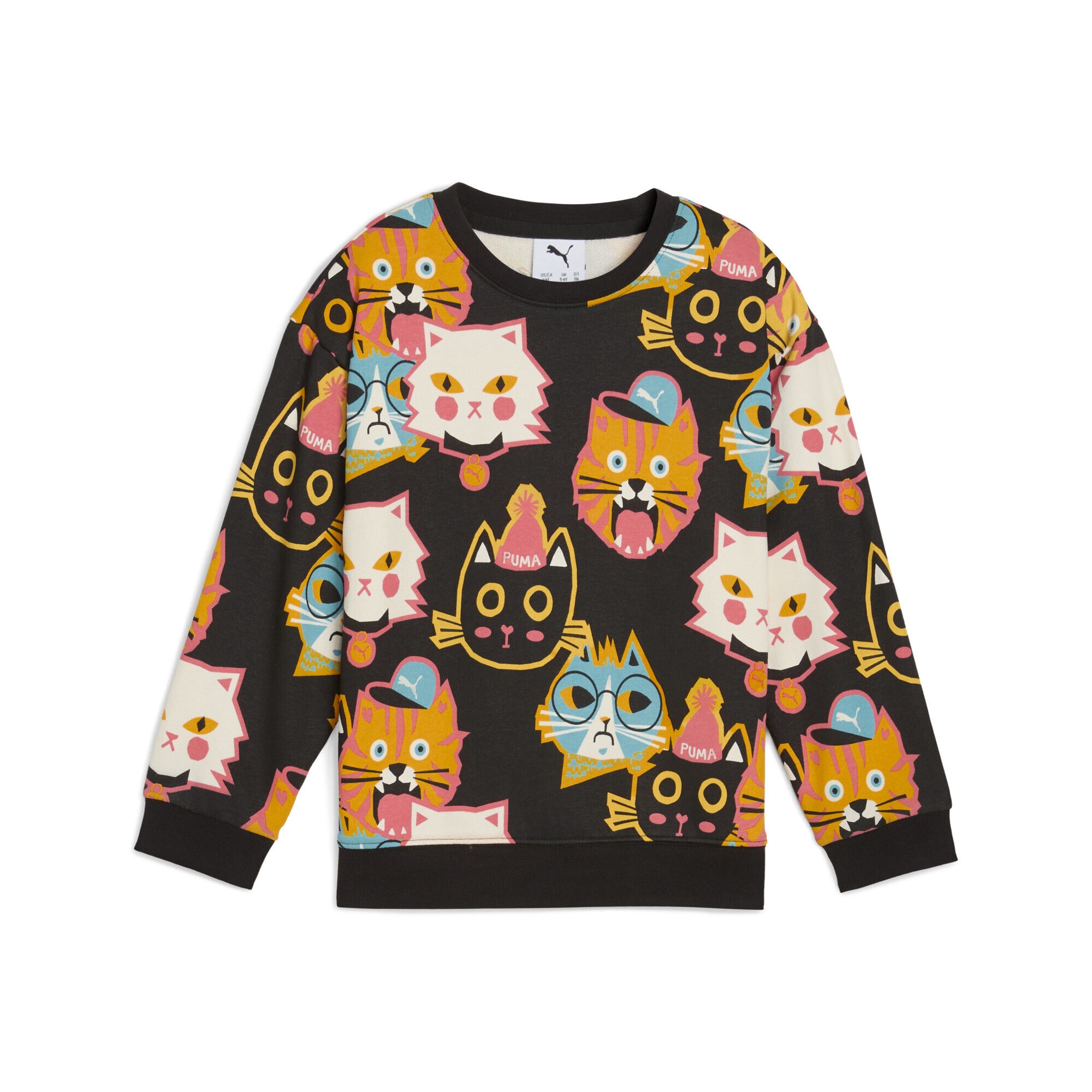 Sweatshirt PUMA "Moody Cat Sweatshirt Kinder", Kinder, Gr. 122, schwarz, 68% Baumwolle, 32% Polyester, relaxed fit, Rundhals, Sweatshirts Image