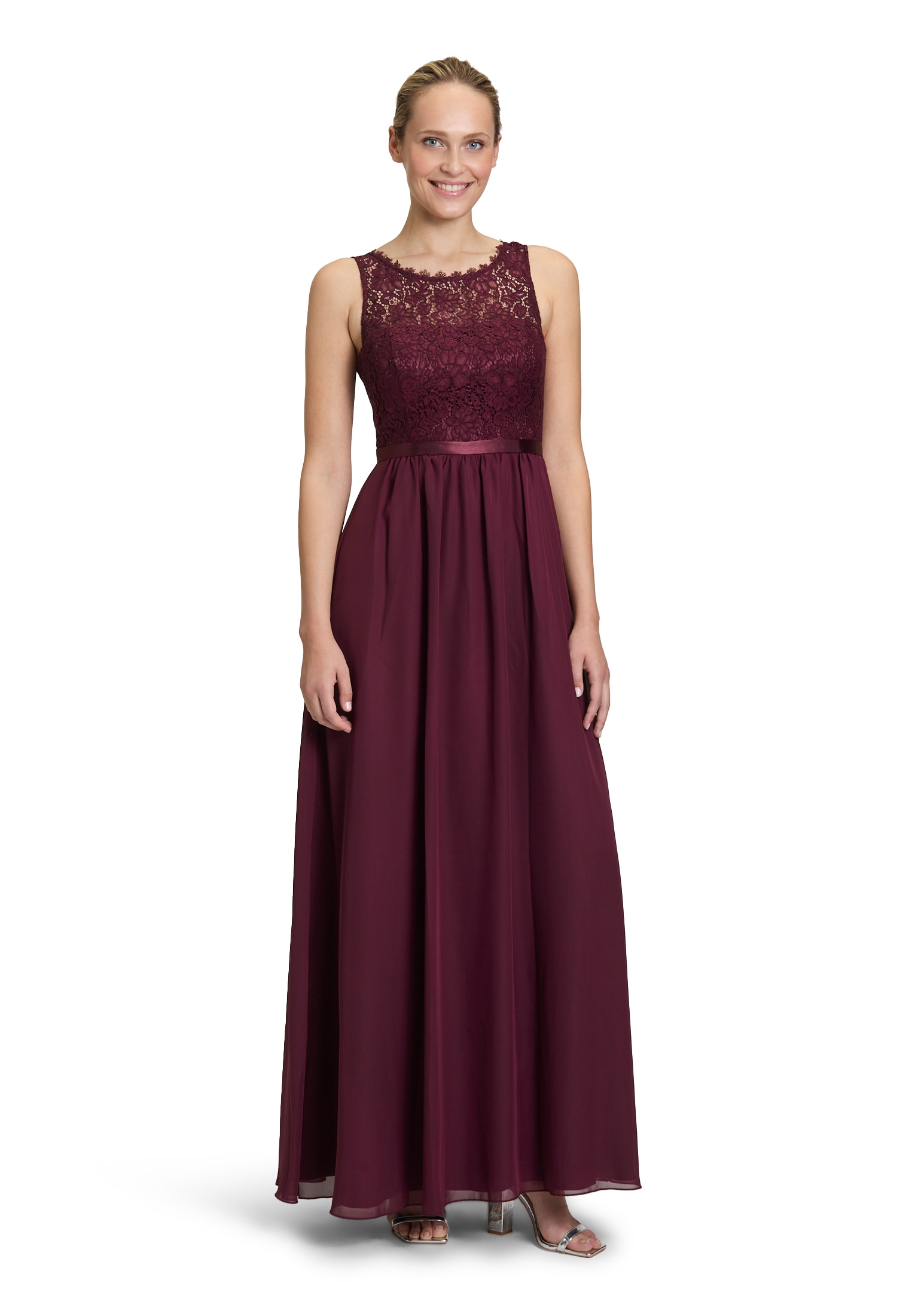 Cocktailkleid VERA MONT "Damen Abendkleid mit Spitze", Damen, Gr. 30, Normalgrößen, deep dahlia, Obermaterial: 100% Polyester. Besatz: 100% Polyester. Futter: 100% Polyester., festlich, ausgestellt lang, Rundhals, Kleider, Bogenkante Image