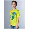 T-Shirt TRIGEMA "TRIGEMA T-Shirt mit coolem Dino-Motiv", Kinder, Gr. 104, gelb (lemon), 100% Baumwolle, casual, Halbarm, Shirts