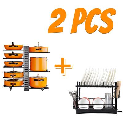 Dish Drying Rack w/ 8 Tiers Pot Organizer Rack for Kitchen (Set of 2)