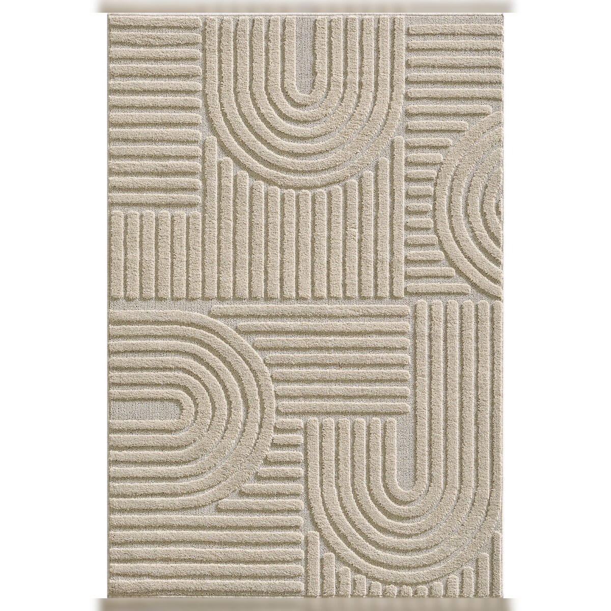 Teppich 3D-Effekt Skandinavischer Boho Skulptural Waschbar Strapazierfähig Wohnzimmer Esszimmer Beige 160x230 cm – RIGI von Kadima Design Image