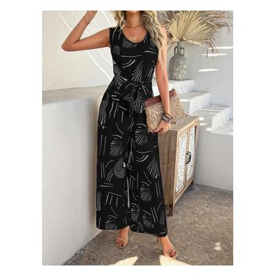 Devine Bedruckter armelloser Jumpsuit mit Bindebund und Taille Image