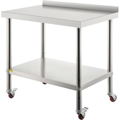 Vevor - Arbeitstisch Edelstahl, Edelstahltisch mit Höhenverstellbarer Ablage, Küchentisch mit 4 Image