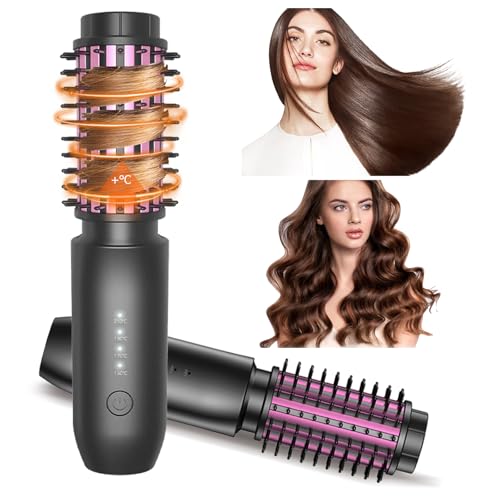 Hot Brushes for Hair Styling, Cordless Hair Curler and Straightener Brush, 7000mAh USB Rechargeable 43MM Heated Hair Brush, Portable 3 in 1 Thermal Brush with 4 Temperature for Travel, Home (Black)