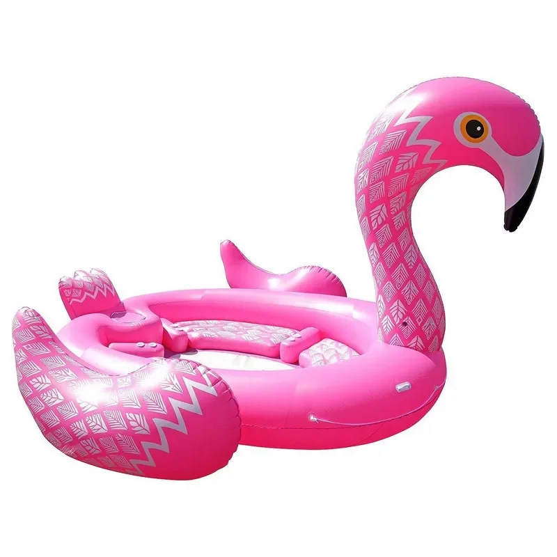 Riesiger Flamingo-Poolschwimmer für 6–8 Personen, riesiges aufblasbares Einhorn, Schwimmbadzubehör, Inselparty, schwimmender Strand, Outdoor-Spielzeug Image