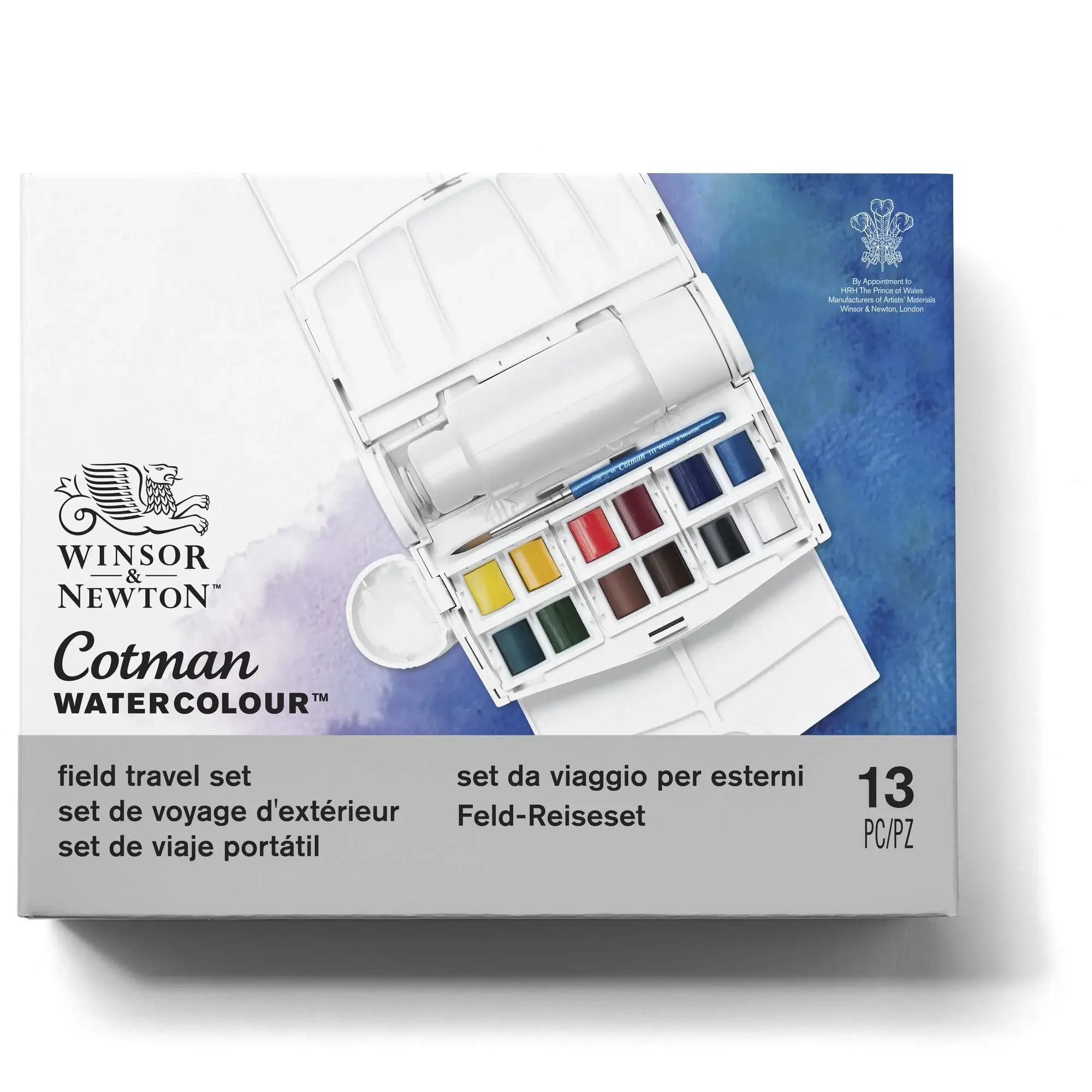 Winsor Newton Cotman Aquarellfarben-Set, Feldreiseset, 12-farbige halbe Pfannen, Aquarellpinsel, Mischpalette, Pinsel, Waschen Image
