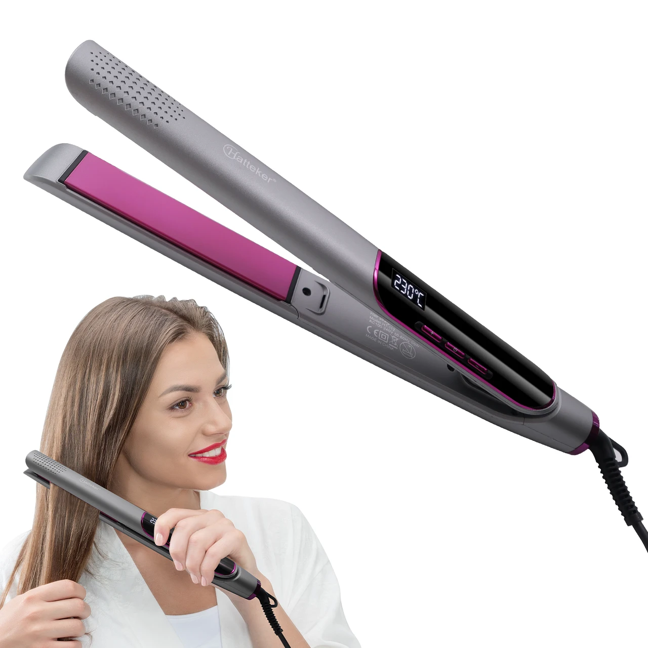 Hatteker Haarglätter, professioneller Turmalin, Keramik, Keratin, Haarglätter, 2-in-1, Salon-Haar-Styling-Werkzeuge, Lockenstab Image