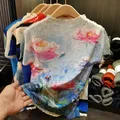 T-shirt plissettata Miyake T-shirt piega con stampa di moda T-shirt estiva femminile sottile nuova centinaia di top con fondo Camicia piccola piega femminile