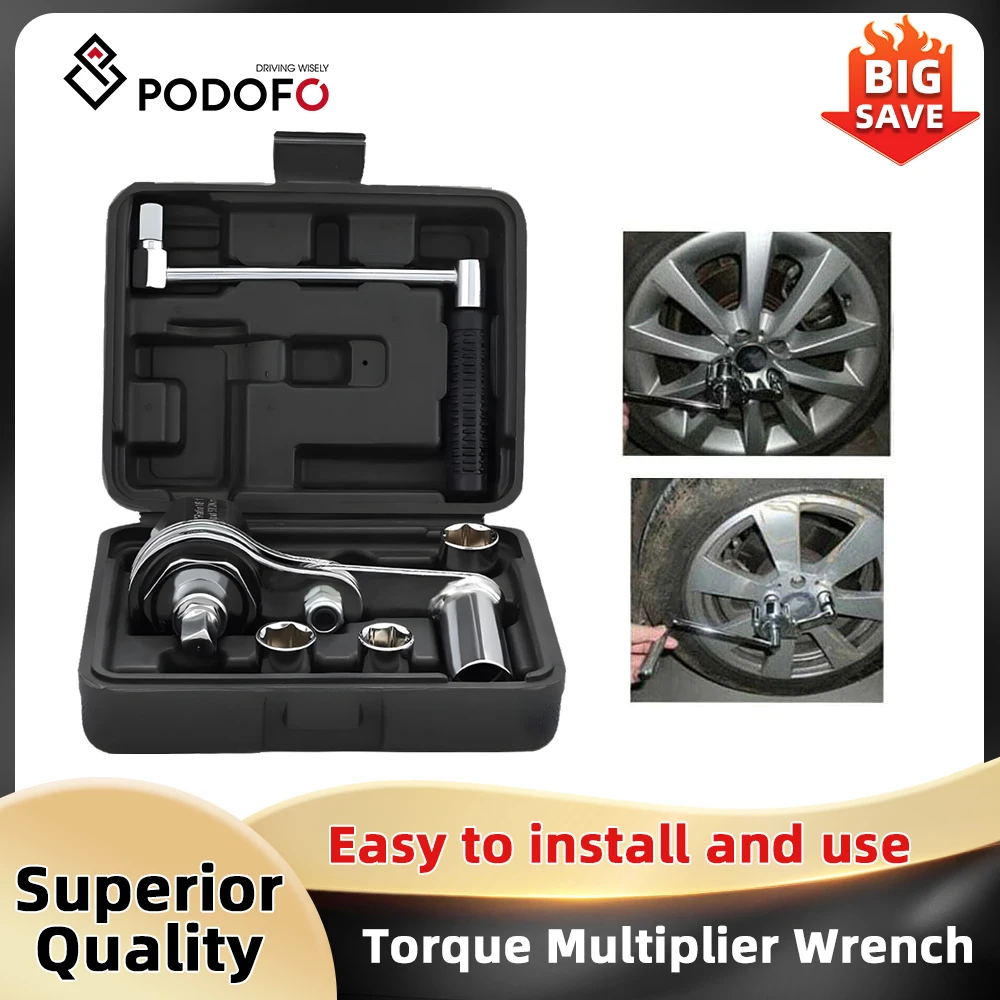 Podofo 1/2" Chiave moltiplicatrice di coppia Rimozione 17mm 19mm 21mm Chiave per rimozione dadi con capocorda Rimozione della forza 3200N.M Chiave per risparmiare manodopera