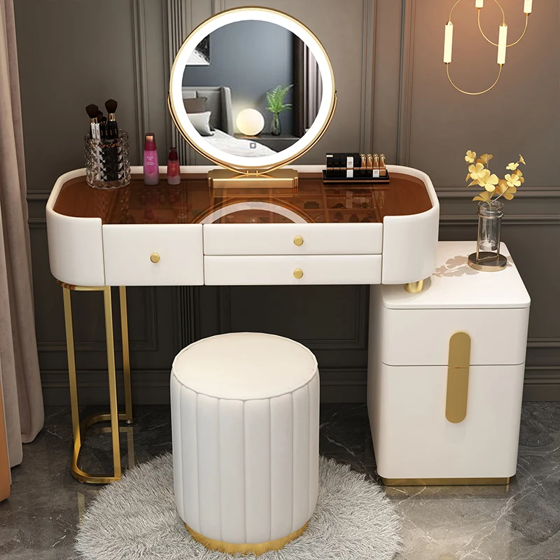 Weißer Schlafzimmer-Schminktisch, Schminkspiegel, Stuhl, moderner Organizer, Schminktisch, Kosmetik, günstige Penteadeira, trendige Möbel