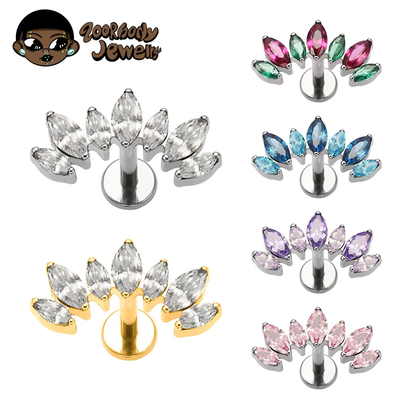 ASTM F136 Titan Ohrkletterer Knorpel Helix Ohrring 16G gebogen Marquise CZ Tragus Labret Ohrstecker flache Rückseite Piercing Körperschmuck Image