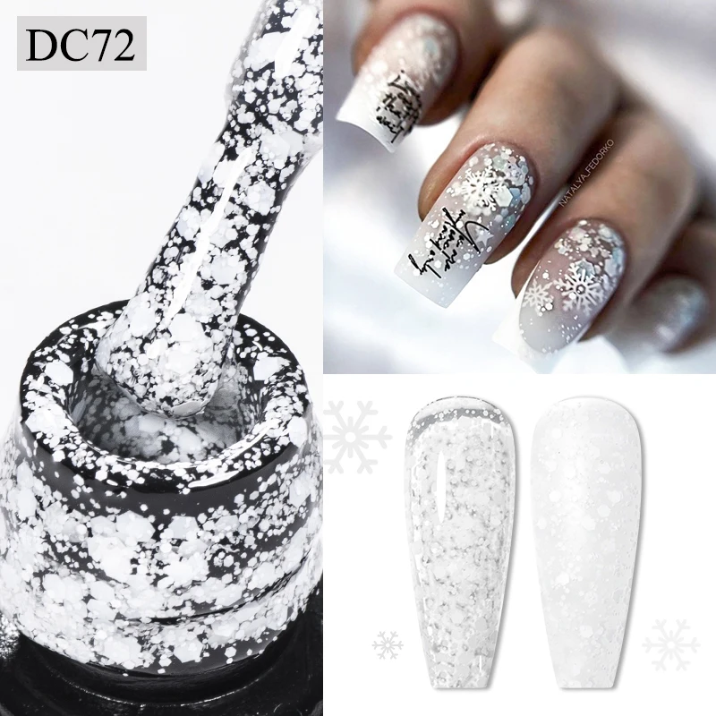 7 ml Schneeflocken-Gel-Nagellack, UV-LED, semi-permanent, milchig, weiß, rosa, Glitzer, Schnee-Pailletten, Gel-Nägel, Kunst-Design, Lack, Maniküre Image