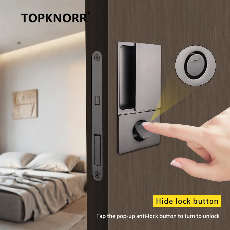 Geistertür, griffloses Badezimmer, Schlafzimmer, mobiles Schiebetür-Hakenschloss, Tasche, Schiebetür, doppelseitiges, leises Schiebetürschloss Image