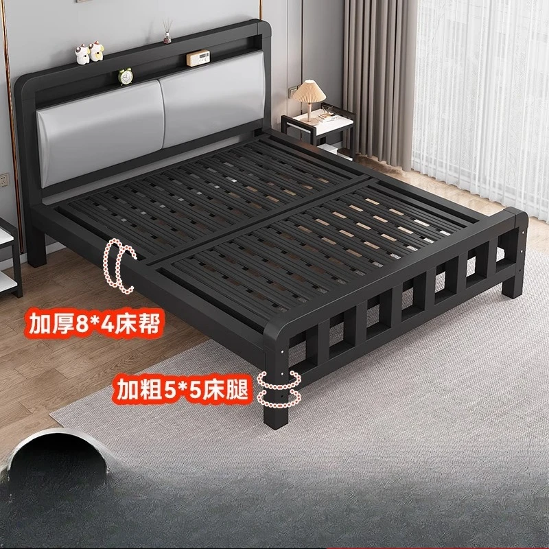 Schmiedeeisernes Bett, Doppelbett, Haushalt, 1,8 Meter, moderner, einfacher, weich verkleideter Eisenrahmen 1,5 Image