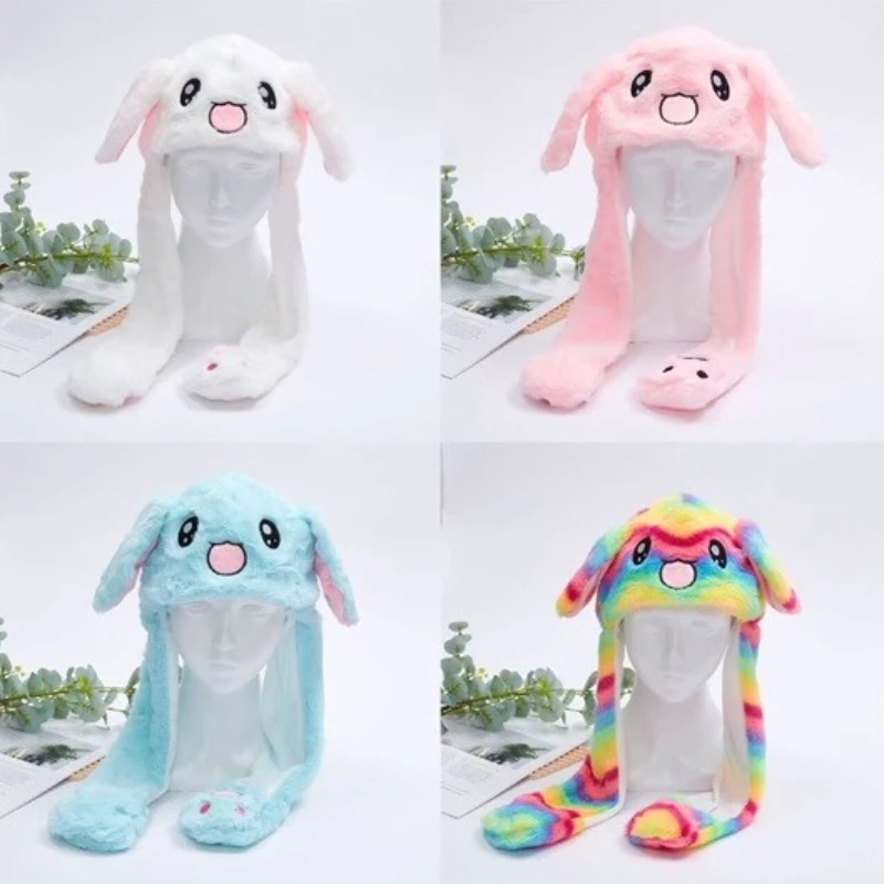 1 Stück süße Pullover-Mütze, Plüschmütze, leuchtende Ohren, bewegliche Cartoon-warme Mütze, weiche und niedliche Plüsch-Pullover-Mütze, Schal integriert Image