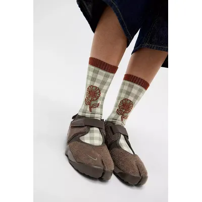 Doublesoul Floral Gingham Socks - Grey at Urban Outfitters