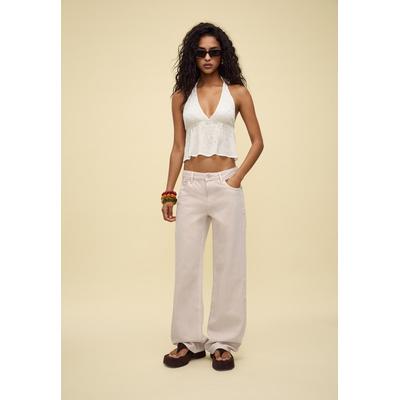 Stradivarius D91 low wide-leg twill jeans Stone 12