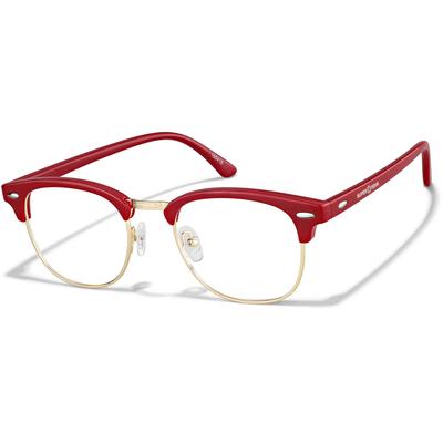 Zenni Retro Browline Glasses Red Mixed Full Rim Frame