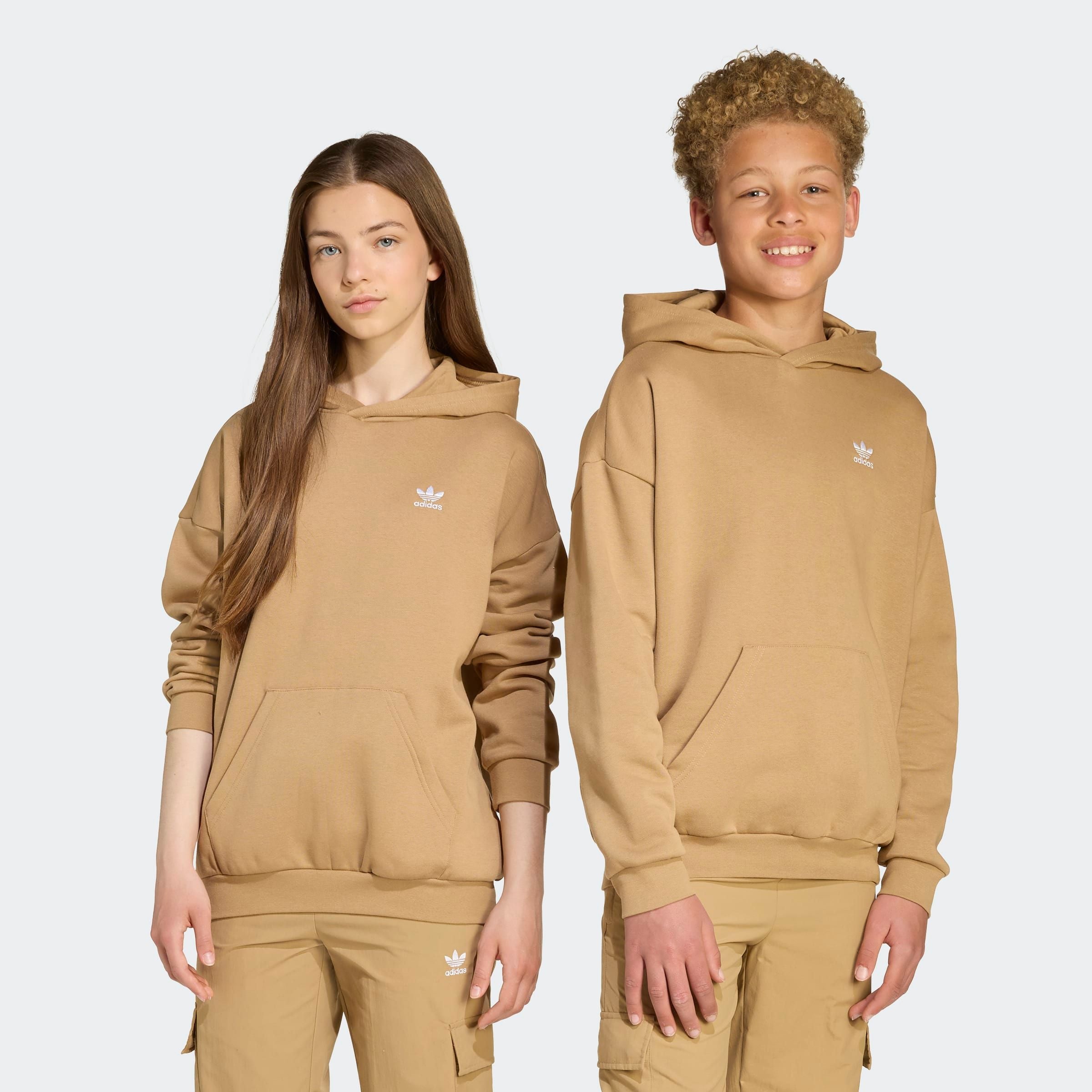 Kapuzensweatshirt ADIDAS ORIGINALS "LOOSE HOODIE FL", Kinder, Gr. 176, weiß (cardboard, weiß), Obermaterial: 70% Baumwolle, 30% Polyester, sportlich, Sweatshirts Image