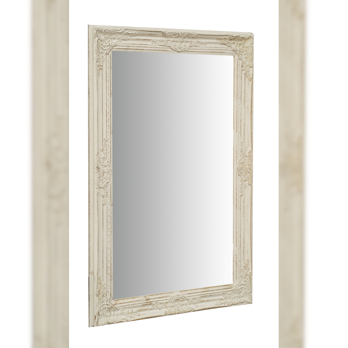 BISCOTTINI INTERNATIONAL ART TRADING Biscottini Schlafzimmerspiegel 60x4x90 cm - Rechteckiger Badezimmerspiegel - Weißer Wandspiegel mit Holzrahmen - Dekorative Wandspiegel Image