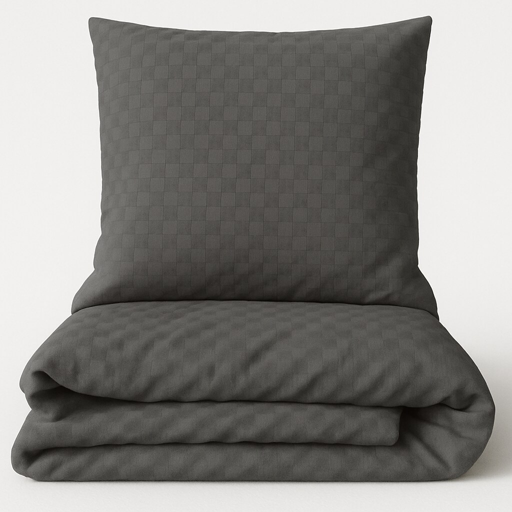 Leonado Vicenti Bettwäsche 155x220 cm Baumwolle Set Renforce Grau Kariert weich Kissenbezug 80x80 cm mit Reißverschluss alle Jahreszeiten 4 Teilig Image