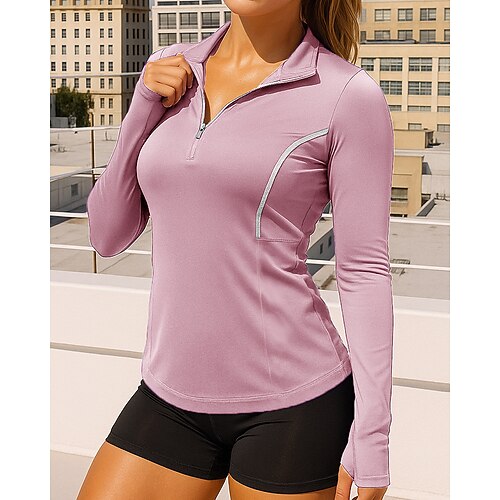 Per donna Maglietta da ginnastica Camicie a maniche lunghe Cerniera a un quarto Manica Lunga Top Athleisure Autunno Tinta unita Asciugatura Rapida Traspirante All'aperto Corsa Yoga abbigliamento