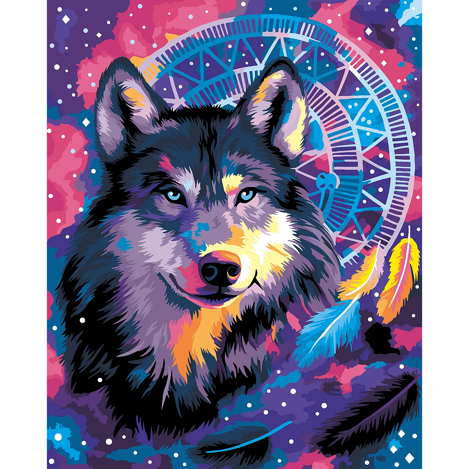 Malen nach Zahlen auf Leinwand Wolf und Traumfänger, 40 x 50 cm Image