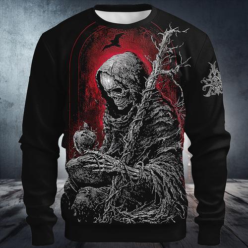 Halloween Men's Devil Reaper Sweatshirt Sweatshirt Hooded Sweatshirt Crew Neck Punk 3D Print Vacation Holiday Black 1 Black Crewneck 3D All Seasons Designer