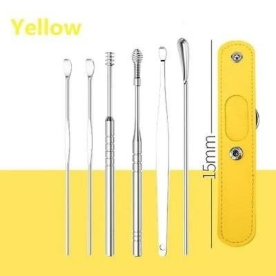 Ear Wax Cleaner Tool Set Stainless Steel Ear Pick Kit with Spiral Spring Tips 6 Pcs Reusable Ear Cleaning Tools for Safe Home Ear Care