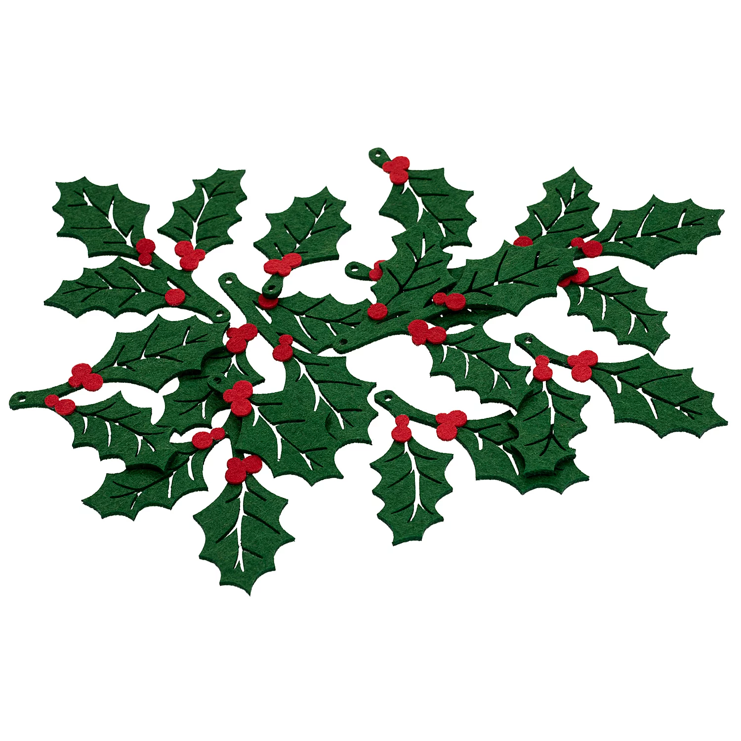 Feuilles de houx en feutrine, 7,5-12 cm, 12 pièces