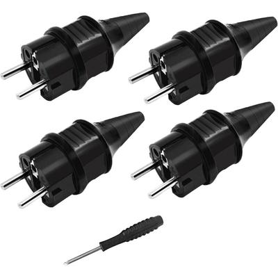 Schukostecker mit Knickschutz [4 Stück], 4x Gummi-Schutzkontaktstecker (250V/16A) + 1x Image