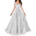 Elegantes A-Linien-Abendkleid mit Falten und Pailletten schulterfrei und rückenfrei.