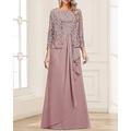 Elegantes minimalistisches Quadrat-Ausschnitt-Zweiteiliges Kleid für die Mutter der Braut bodenlang aus Chiffon mit kordelgeplotteter Spitze ärmellos und mit 3/4-Ärmeln mit kaskadierenden Rüschen.