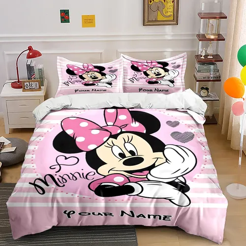 3PC nom personnalisé housse de couette taie d'oreiller ensemble de literie m-minnie dessin animé imprimé enfants adulte confortable ensemble de literie cadeau de luxe