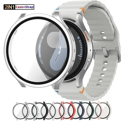 official-website Tempered Glass Case+Strap for Samsung Galaxy Watch 7 44mm-40mm Band Silicone Bracelet for Galaxy watch 6-5-4-FE