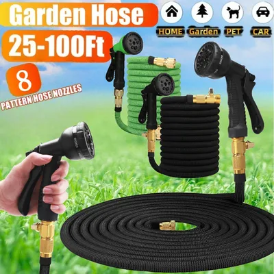 25FT-100FT Expandable Garden Hose High-Pressure Car Wash Water Pipes Home Garden Outdoor Watering Tools Cleaning Water Gun