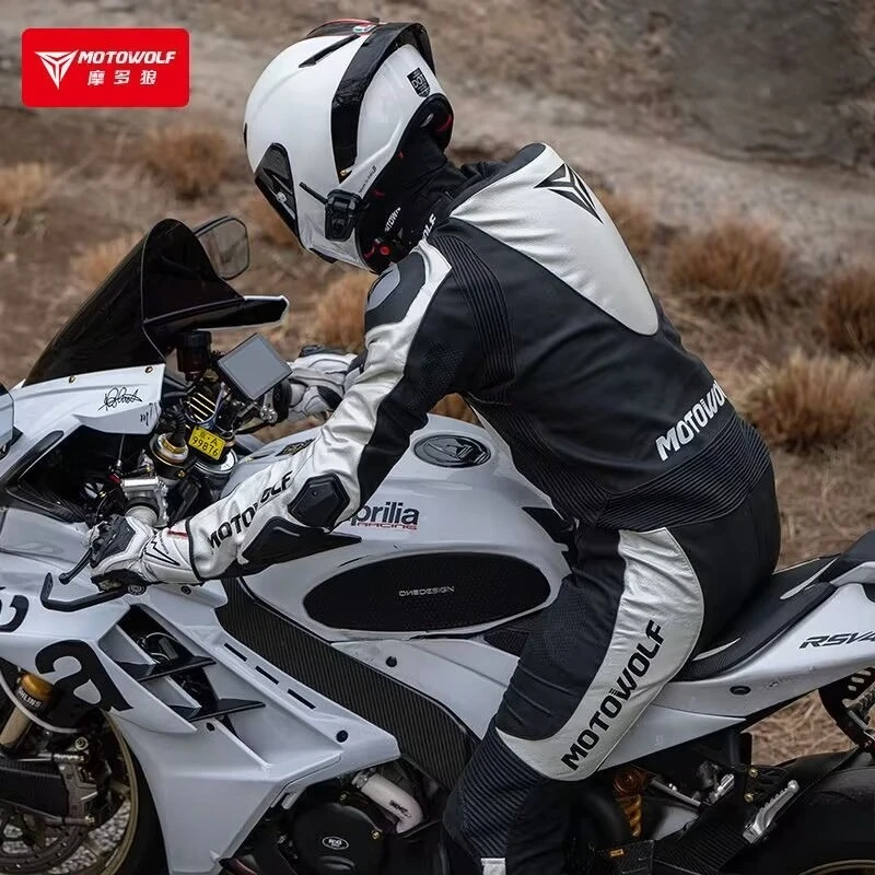 Warme Motorrad Leder Wasserdicht Motor Einteilige Lederjacke Reitschutz Rennanzug Reitschutz Reitanzug Image