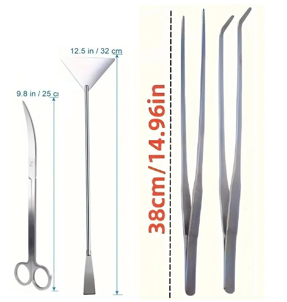 Wasserpflanzen-Trimmwerkzeug-Set, Pinzette, Schere, Edelstahl-Clip, Schaber, Algenmesser, Aquarium, Aquascape-Reinigung Image