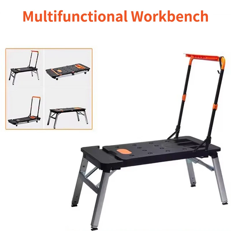 7-In-1 Multifunktionale Werkbank DIY Holzbearbeitung Tisch Tragbare Trolley Klappwagen Mit Rädern Werkstatt Werkzeug Ausflug Handwagen Image