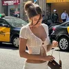 CPSYMYM Frauen Sexy Kurzarm Spitze Party Club Weiß Crop Tops T Shirts Sommer Kleidung Großhandel Artikel Für Business