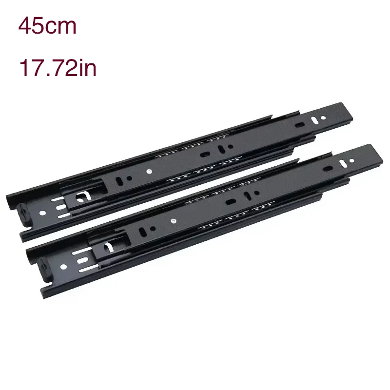 Schubladenschiene aus schwarzem, kaltgewalztem Stahl, 3-Wege-Schubladen, drei Abschnittsgleiter, 45,7 cm, 3-Wege-Gleitschienen, Möbelschienen Image