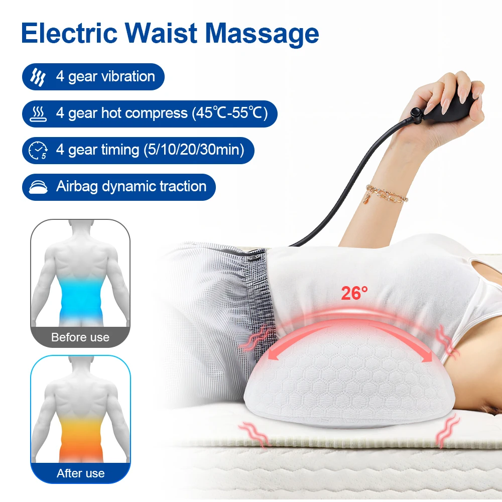 Airbag Taille Massage Kissen Taille Wirbelsäule Unterstützung Massagegerät Elektrische Lenden Traktion Unterstützung Kissen Zurück Vibration Massage Kissen Image