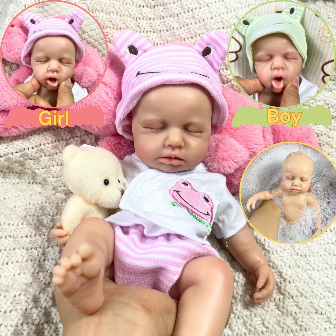 Mini 33CM LouLou Kann Mund Öffnen Mädchen Oder Junge Volle Feste Silikon Reborn Baby Puppe Waschbar Silikon Körper Geburtstag weihnachten Geschenk