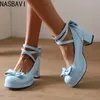 NASBAVI Lolita Plattform High Heels Cross Strap Mary Jane Pumps Süße Schleife Frauen Schuhe Lila Damen Prinzessin Starke Ferse Schuhe