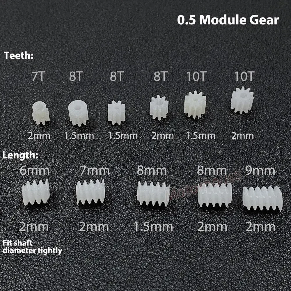 10 pz/lotto 0.5M Ingranaggio di Plastica 7/8/10 Denti Auto Giocattolo Trasmissione Pignone Verme Ingranaggio di Plastica Per 1.5mm/2mm Albero Ingranaggio Motore RC modello