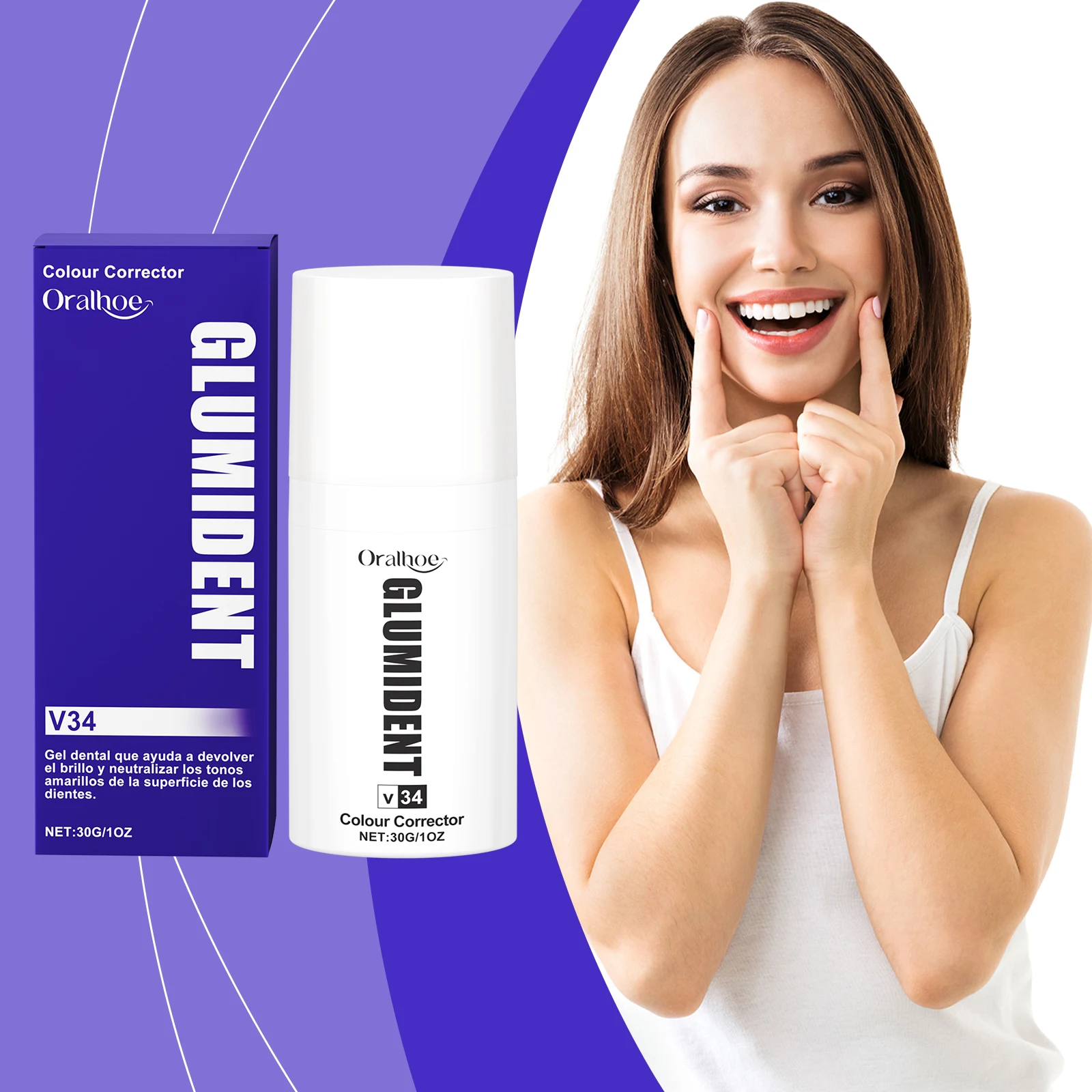 V34 Zahnaufhellungs-Zahnpasta, Tiefenreinigung, Flecken, schützt Zahnfleisch, Mundhygiene, Pflege, erhellt lila Farbe, Korrektor-Zahnpasta Image