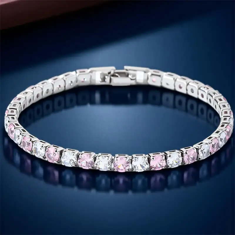 17/19 cm Nette Rosa Kristall 4mm Runde Stein Weiß Zirkon Armbänder Für Frauen Vintage Silber Farbe Ketten armband Hochzeit Schmuck
