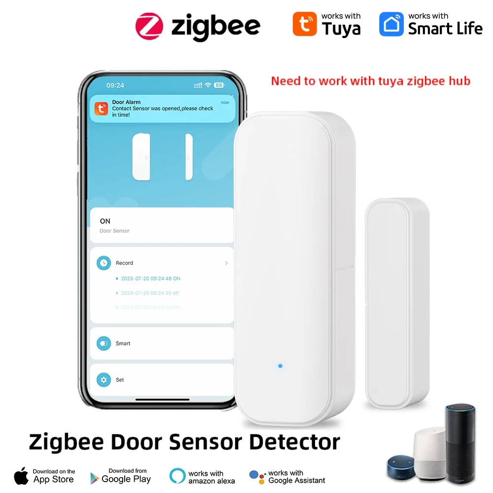 1PCS WiFi oder Zigbee Fenster Tür Sensor Tuya Smart Home Security Alarm System Sprachsteuerung Über Alexa Google Home smart Image