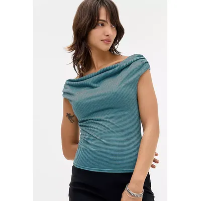 Silence + Noise Fia Micro-Stripe Top - Blue M at Urban Outfitters