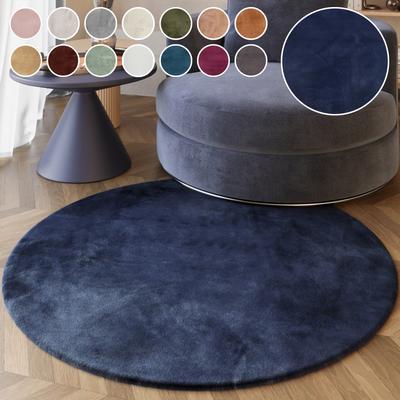 Hochflor-Teppich ESPRIT "Alice ESP-4377 Kunstfell", blau (dunkelblau), H:25mm Ø:100cm, Kunstfaser, Teppiche, Kaninchenfell-Haptik, besonders weich und dicht, für alle Räume Image